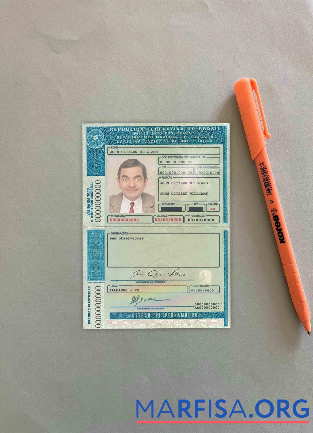 Downloadable Brazil DL (Detran Pe[Pernambuco) photolook sample